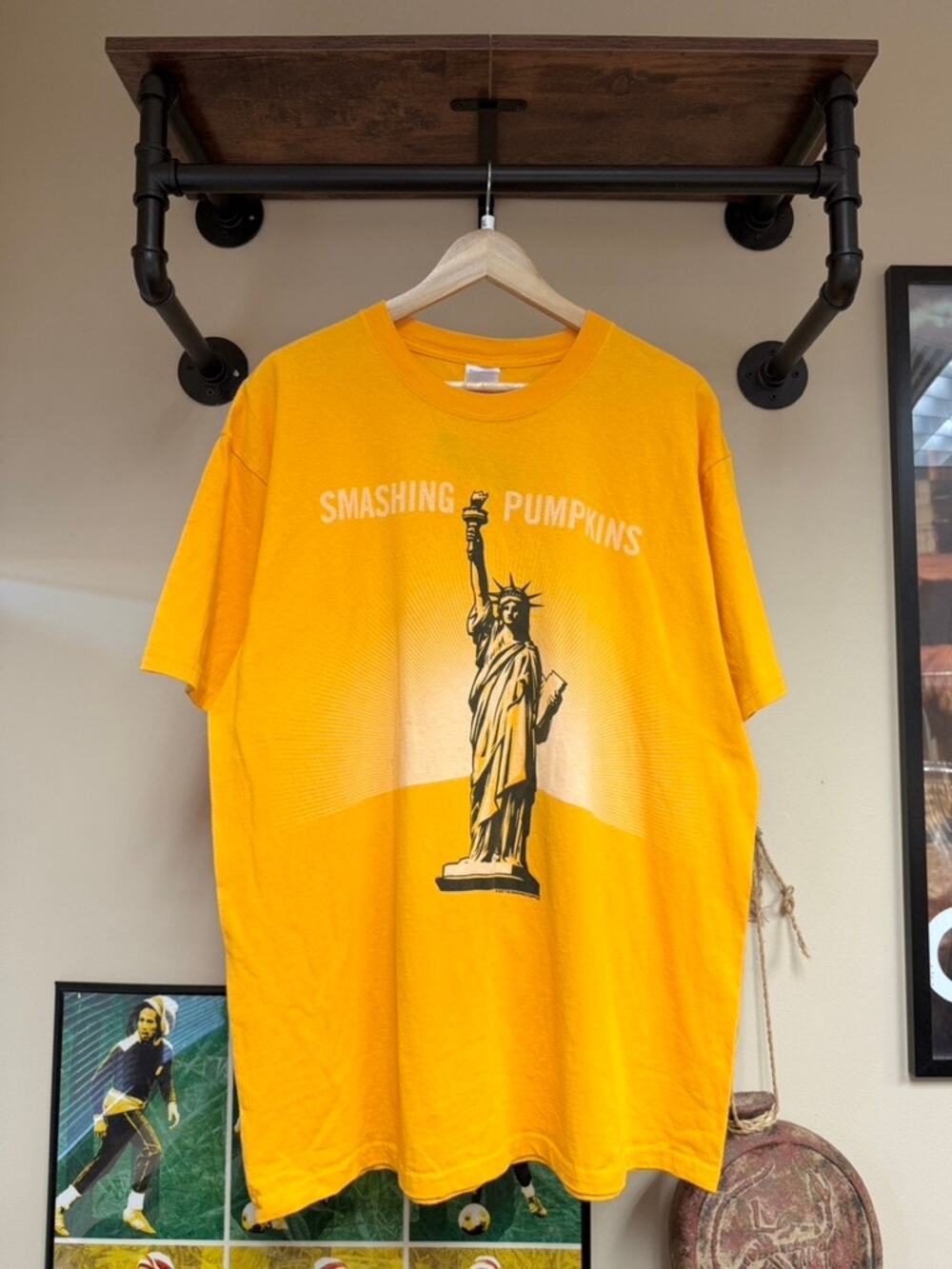 2007 Smashing Pumpkins Yellow Lady Liberty Y2K Vintage Tour Tee Shirt Anvil